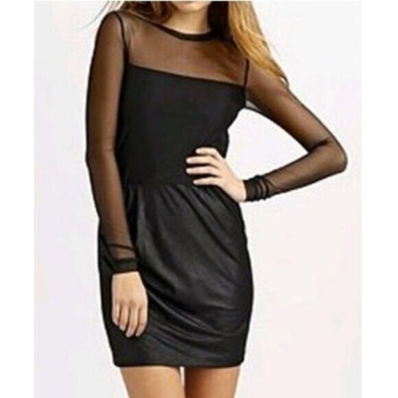 BCBGMAXAZRIA / Black Mesh Long Sleeve Fitted Short Mini Dress Sz XS - Picture 2 of 16